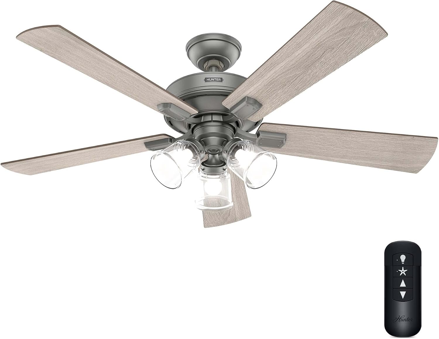 Hunter Fan 52 Inch Casual Matte Silver Finish Indoor Ceiling Fan With Light Kit and Remote Control (Renewed)