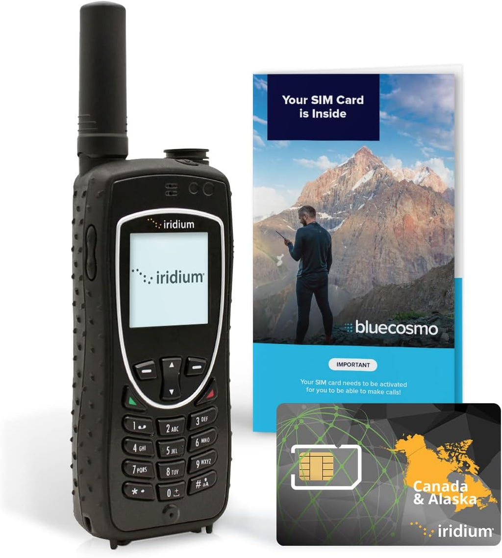 BlueCosmo Iridium Extreme Satellite Phone & Canada Alaska 200 Minute 6 Month Prepaid SIM Card (Northern Lights) - Voice, SMS Text Messaging, GPS Tracking, Emergency SOS