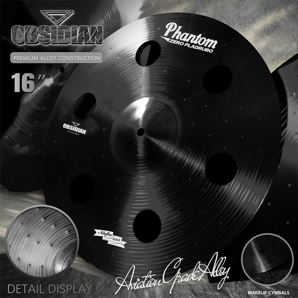 Titanium Color Cymbals Set – 7-Piece Drum Cymbal Pack for Acoustic Kits – Red/Blue/Black – Lightweight, Durable & Stage-Ready – Direct from Manufacturer (Black)