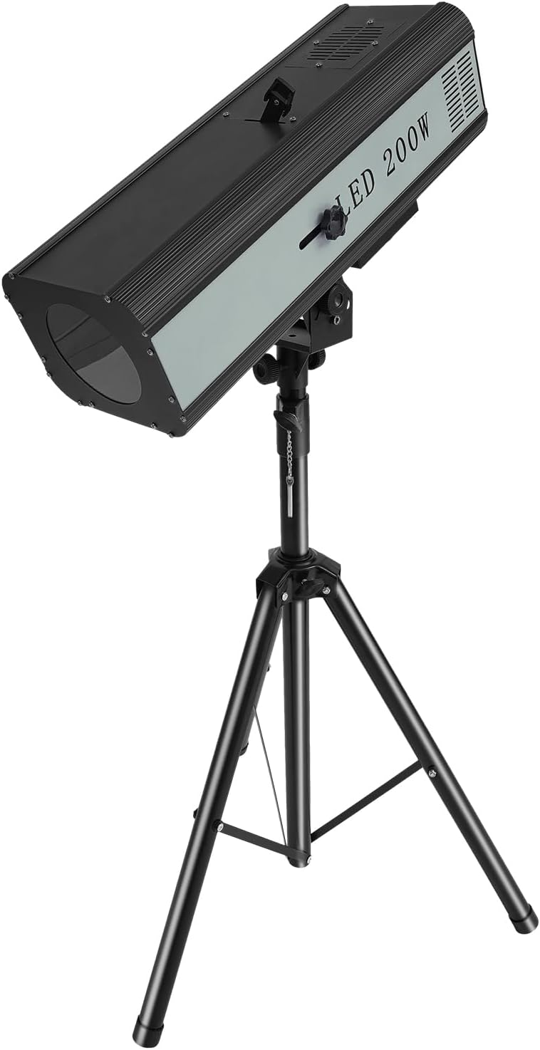 200W LED Follow Spot Light for Stage Muti-Color Professional Performance Lights for DJ Party Theater Disco Wedding Stage Spotlight w/Stand