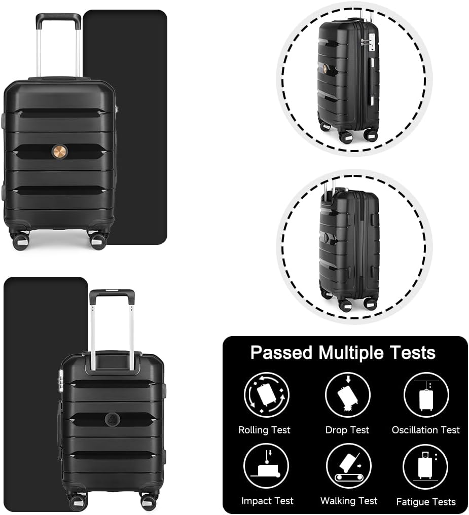 Somago Luggage Sets 4 Piece Lightweight Hardside Polypropylene Travel Suitcases with Double Spinner Wheels and TSA Lock,Classic Black