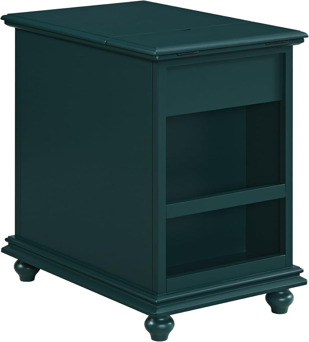 Martin Svensson Home Elegant Chairside End Table with Power — 24″W x 16″D x 25″H, Seamoss Green — Transitional Painted Accent Table with Flip-Top USB Charging, Drawer & Cabinet Storage