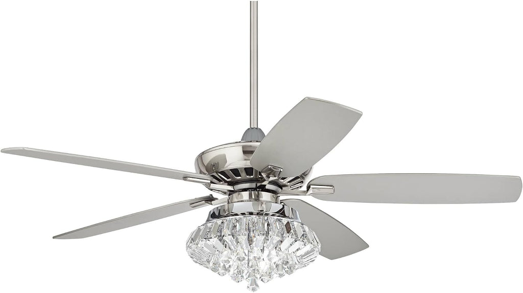 Casa Vieja 52' Journey Modern Indoor Ceiling Fan with LED Light Dimmable Remote Control Brushed Nickel Balde Clear Crystal Ball Strand for House Bedroom Living Room Home Kitchen Dining