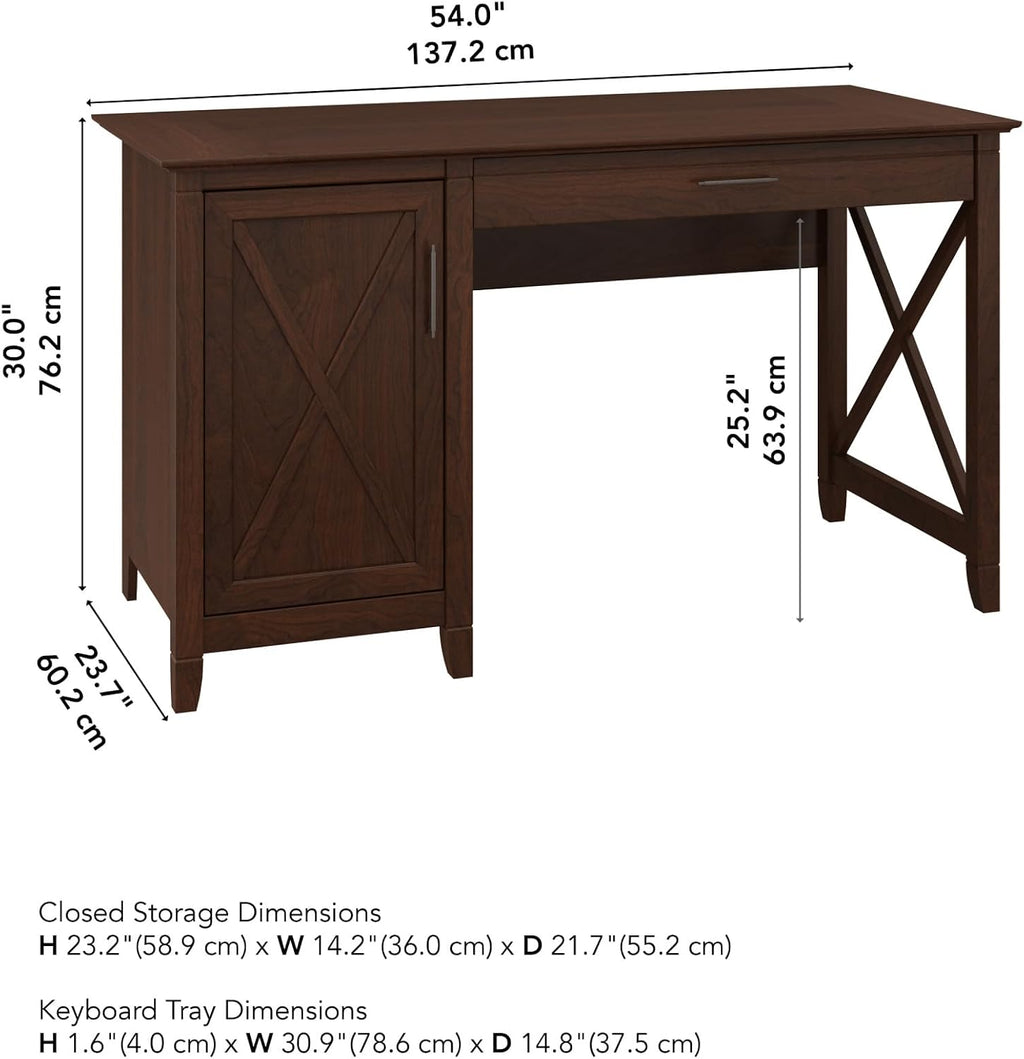Bush Home Key West Computer Desk with Storage | Farmhouse PC Table for Home Office in Bing Cherry | 54W x 24D