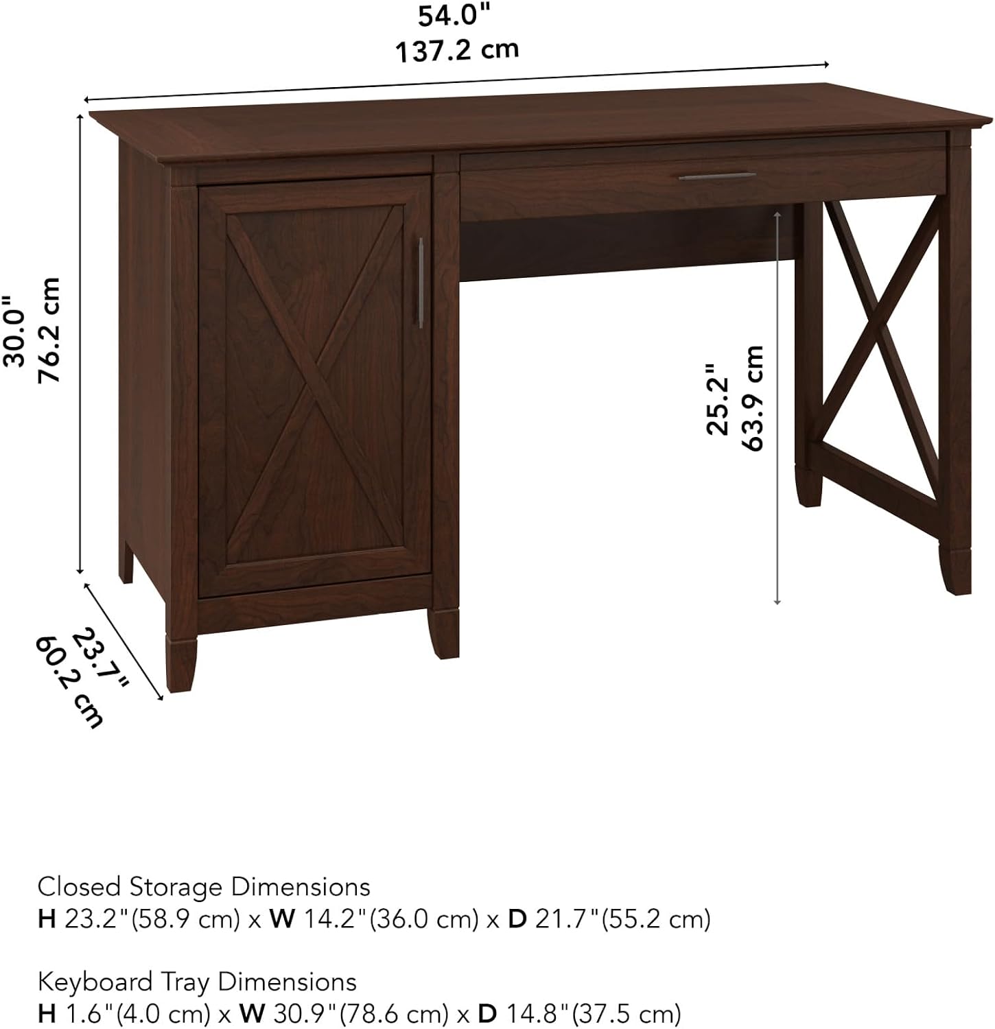Bush Home Key West Computer Desk with Storage | Farmhouse PC Table for Home Office in Bing Cherry | 54W x 24D