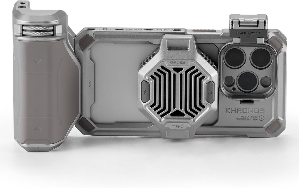 Tilta Khronos Advanced Kit Compatible with iPhone 15 Pro - Titanium White | Phone Case, Cooling Fan, ND Filter, PD Focus Handle