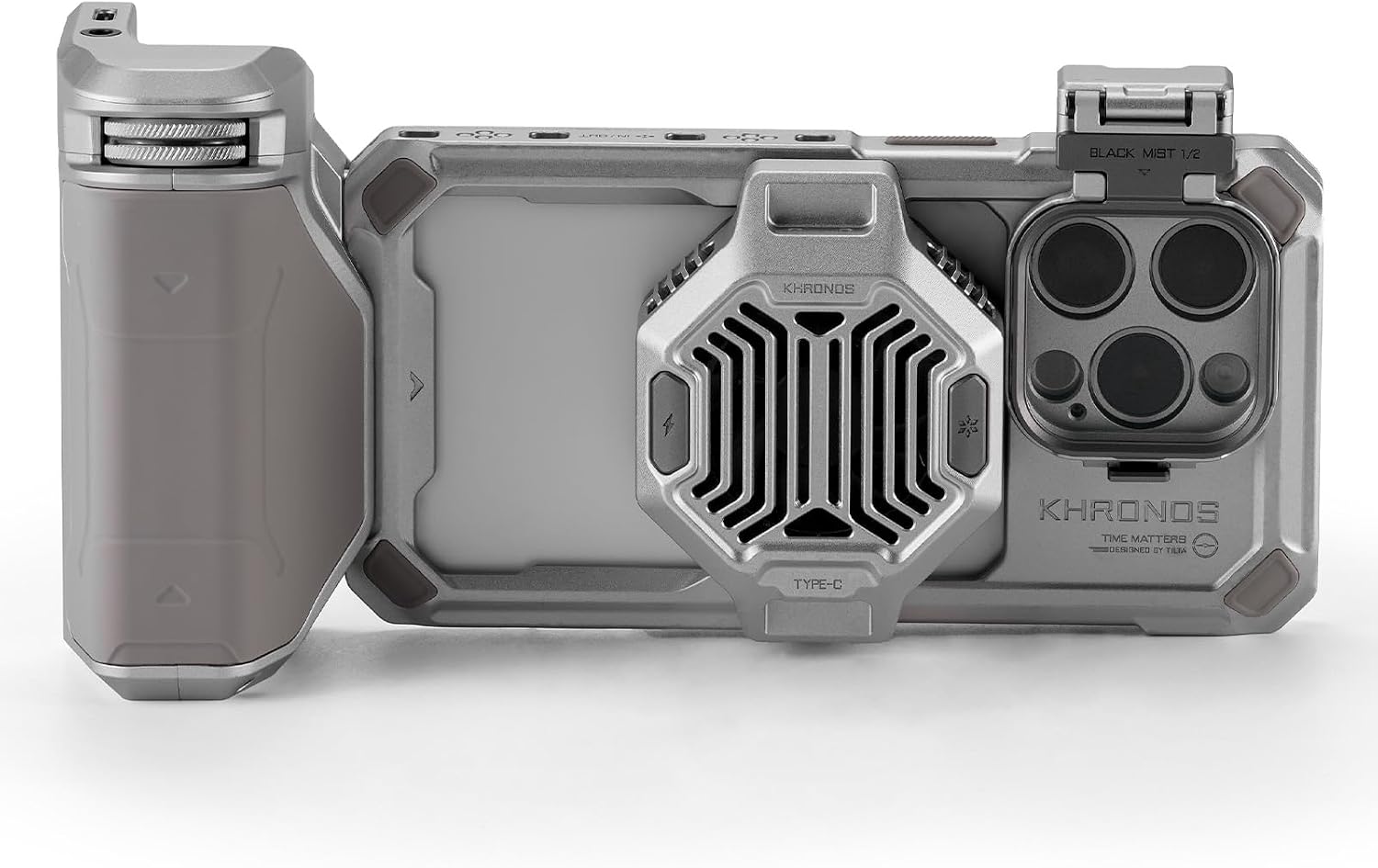 Tilta Khronos Advanced Kit Compatible with iPhone 15 Pro - Titanium White | Phone Case, Cooling Fan, ND Filter, PD Focus Handle