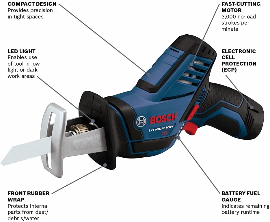 BOSCH PS60-102 12V Max Pocket Reciprocating Saw Kit with 2.5Ah Battery