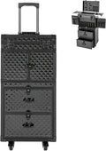 Rolling Makeup Suitcase with 2 Drawers, Lockable Nail Salon Cart Makeup Train Case Cosmetic Luggage for Beauty, Cosmetology Case on Wheels Trolley Cart for Manicure Hairstylist