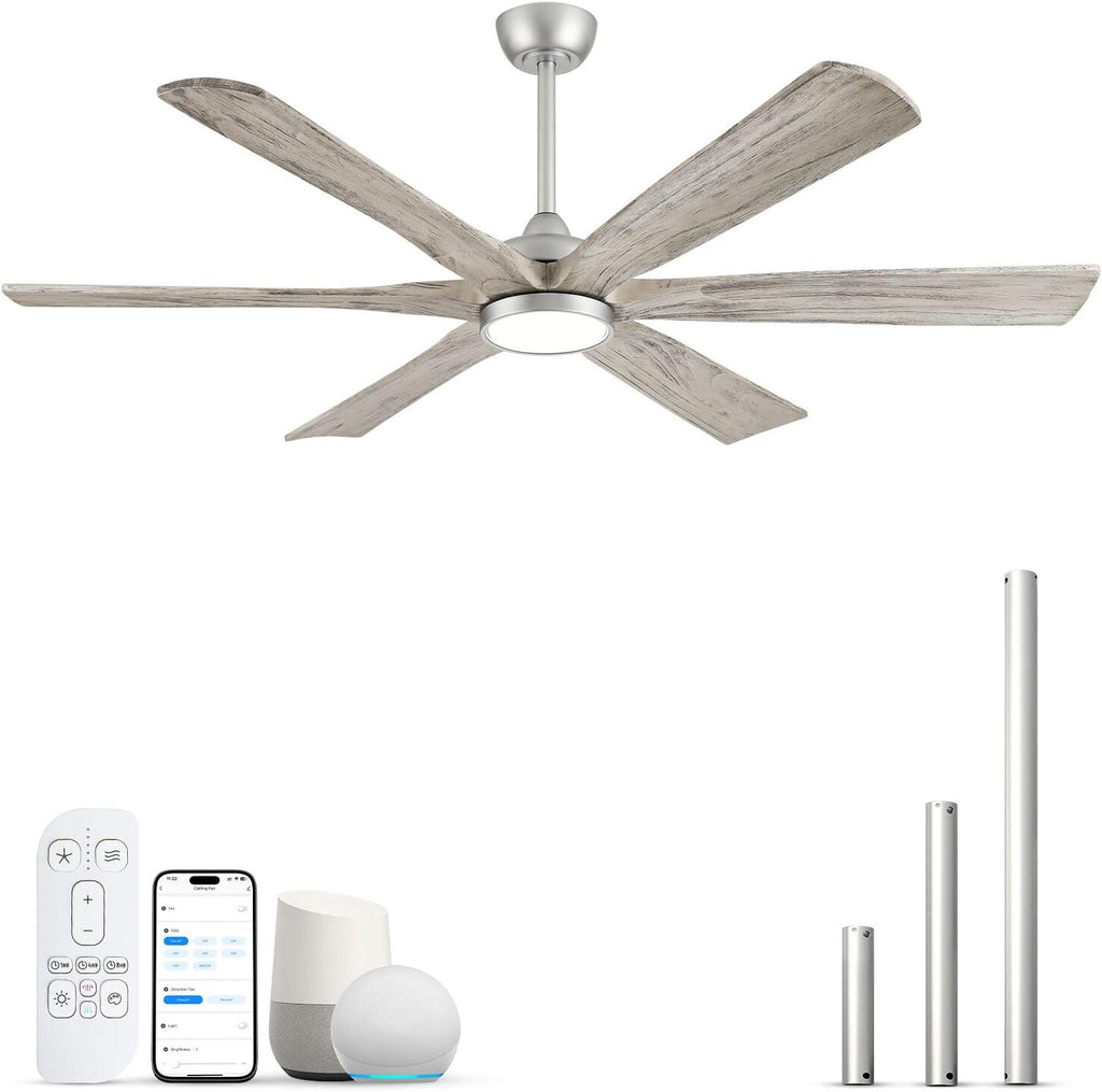 72 Inch Smart Ceiling Fan with Light, Remote/Alexa/APP Control, Rustic 6 Solid Wood Blades, ETL Listed Quiet DC Motor, 9268 CFM Large Airflow, for Indoor High Ceiling, Outdoor Covered Patio