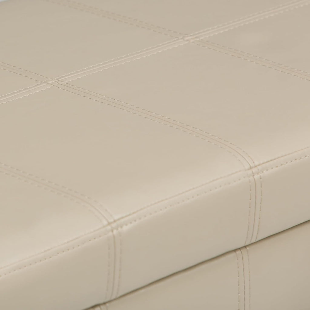 SIMPLIHOME Amelia Storage Ottoman - 33 inch Wide Vegan Leather Rectangle Storage Ottoman Bench in Satin Cream, Transitional Ottoman for Living Room with Nailhead Trim and Lift-Up Lid