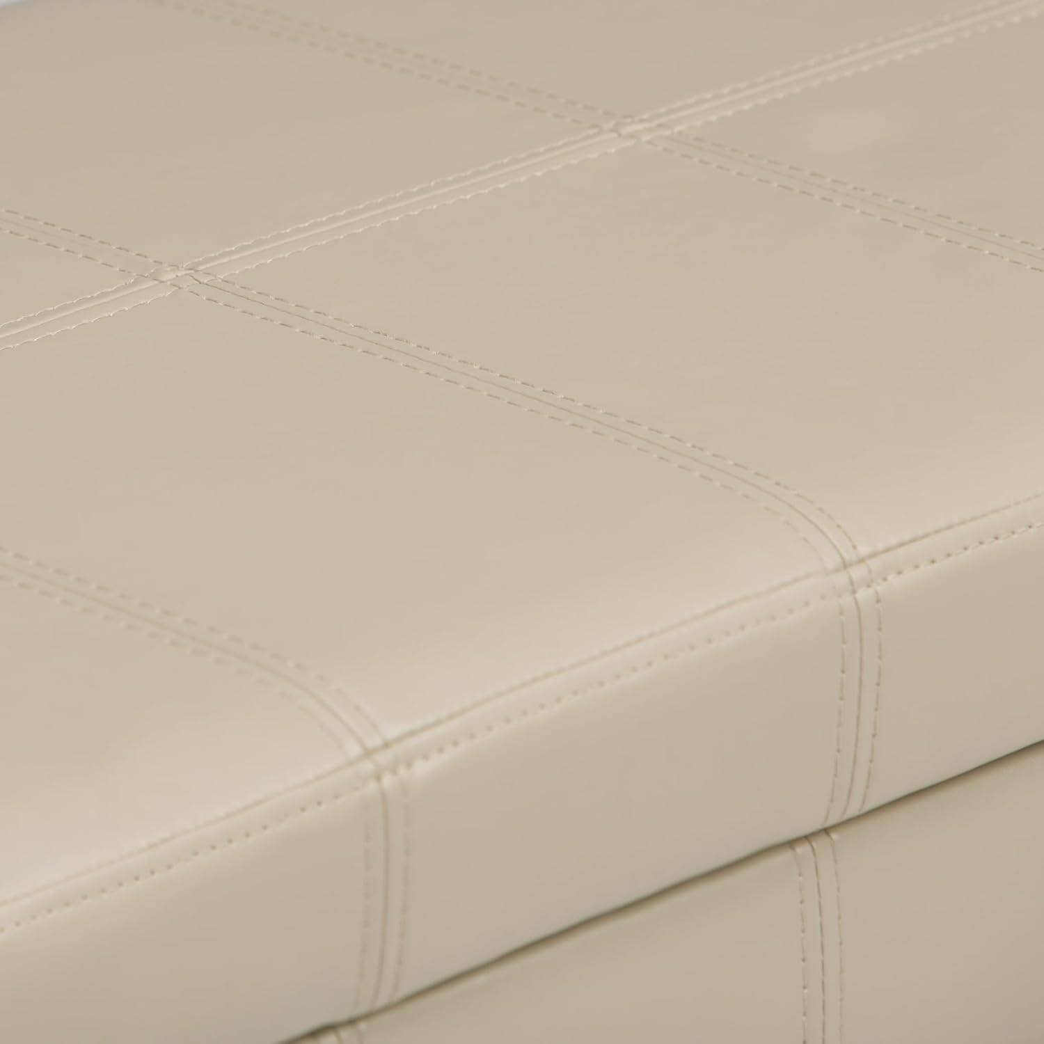 SIMPLIHOME Amelia Storage Ottoman - 33 inch Wide Vegan Leather Rectangle Storage Ottoman Bench in Satin Cream, Transitional Ottoman for Living Room with Nailhead Trim and Lift-Up Lid