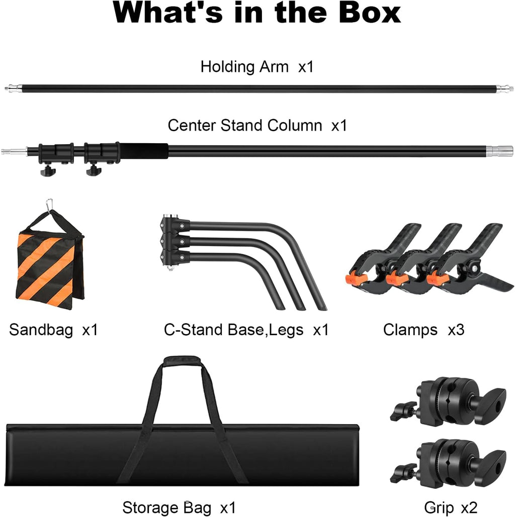 Heavy Duty C Stand C-Stand 10.8ft/330cm 100% Stainless Steel Photography C Stand with Boom Arm 4.2ft/128cm Carry Bag 44LB/20KG Adjustable Stable for Photography Studio Video Monolight Softbox Shooting