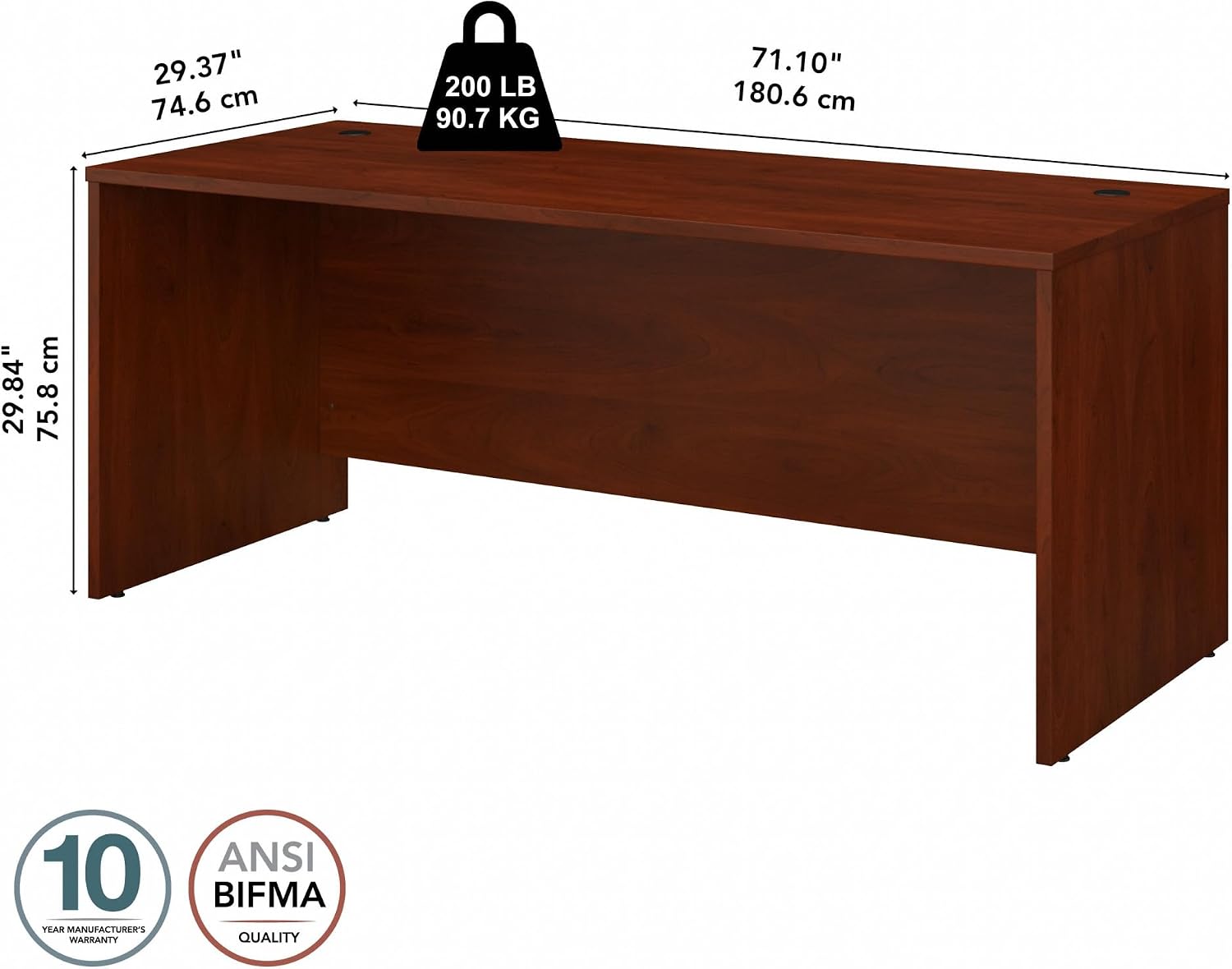 Bush Business Furniture Studio C 72W Computer Desk with Wire Management and Modesty Panel in Hansen Cherry, Professional Table for Home Office and Corporate Office