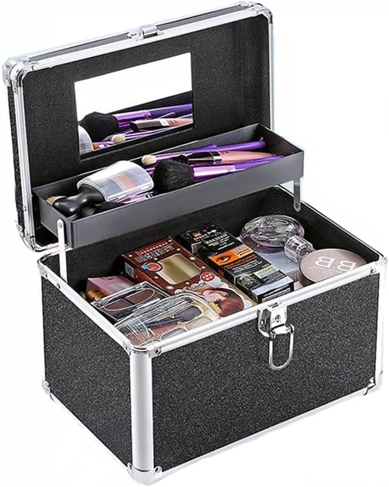 Ladies Large Professional Cosmetic Bag Buckle Storage Suitcase Beauty Box (Svart 15 * 15 * 30cm)