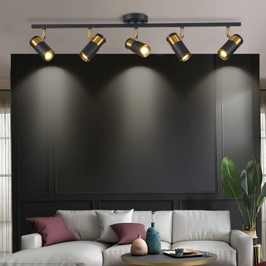 Black 5 Lights Spot Light, Fixture Matte Black LED Track Lighting Fixtures, Modern Flush Mount Ceiling Light for Bedroom Living Room Kitchen Island