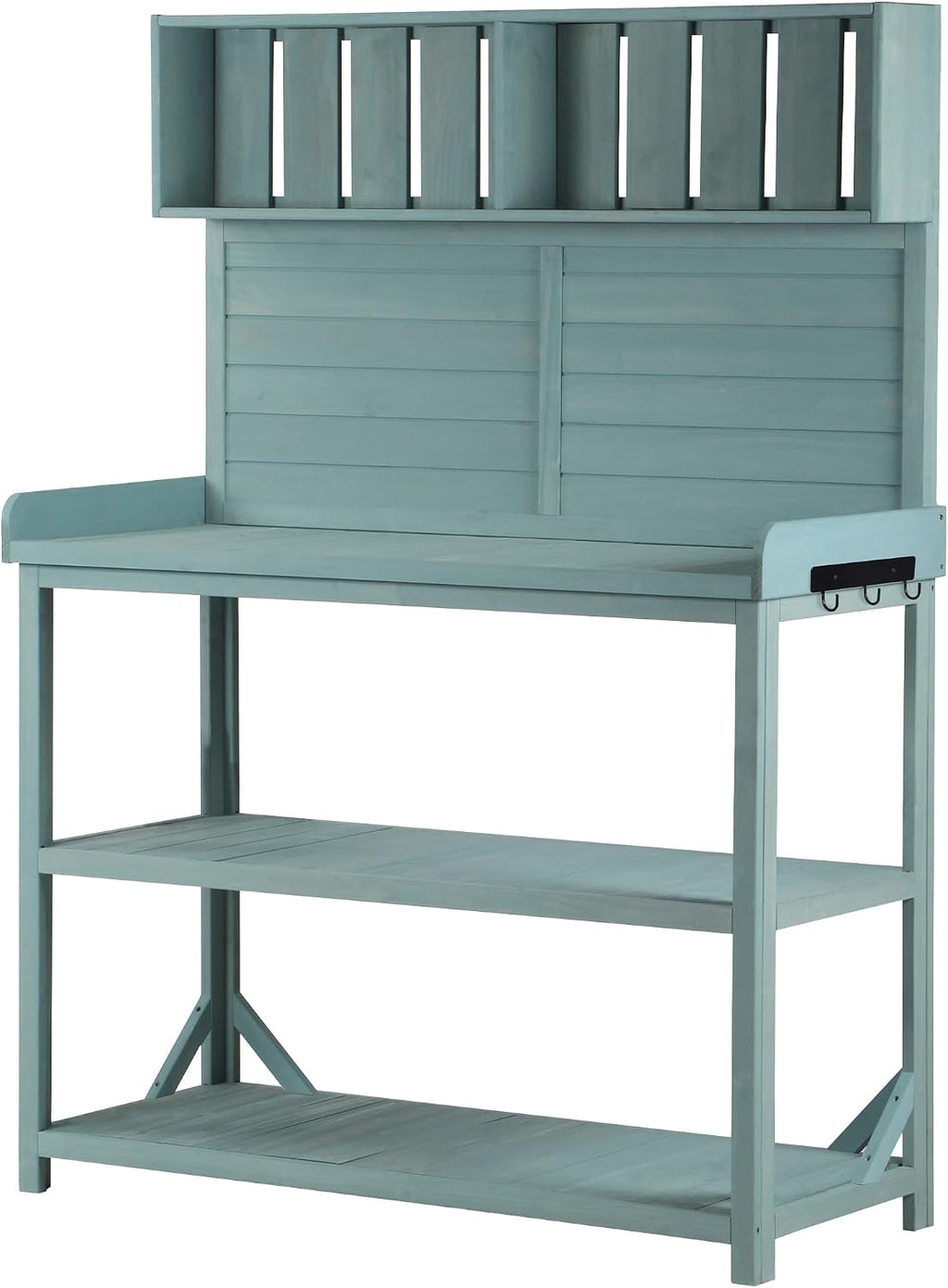 KUIKUI Potting Table, Outdoor Potting Bench with 4 Storage Shelves and Side Hook, Gardening Tables for Outdoors, 46.9x19.3x65inch, Green