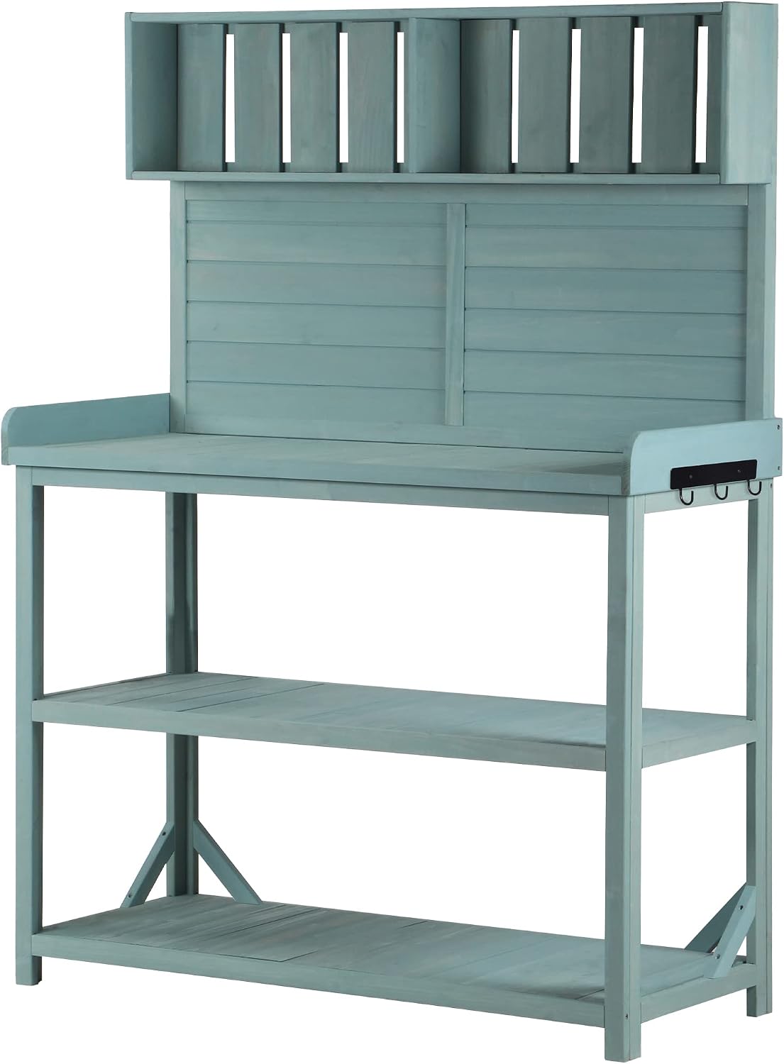 KUIKUI Potting Table, Outdoor Potting Bench with 4 Storage Shelves and Side Hook, Gardening Tables for Outdoors, 46.9x19.3x65inch, Green