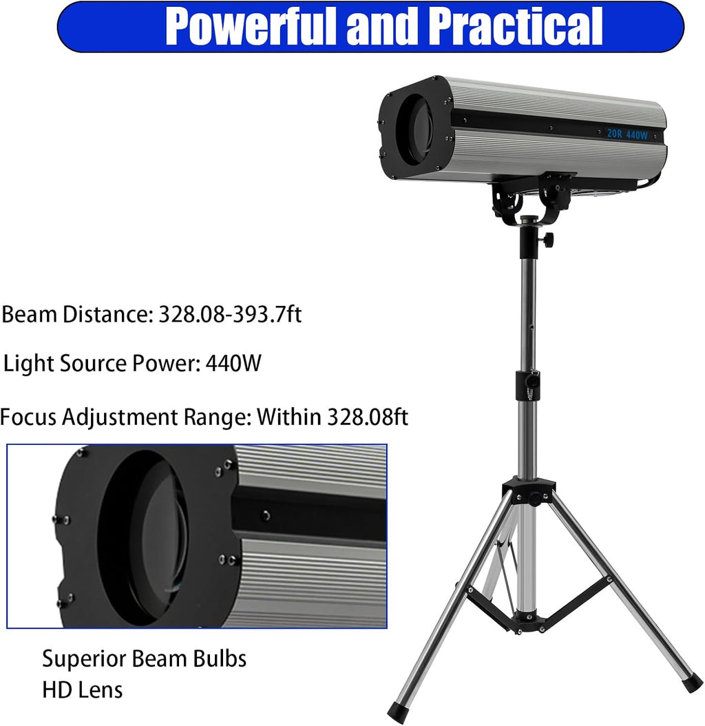 440W Stage Spotlight, 20R LED Spotlight Follow Spot Light, Stage Light Color Adjustable DJ Stage Spotlight with Stand, 3.94-4.99ft Height Adjustable, 23° Beam Angle, DMX & Manual Control