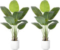 Artificial Bird of Paradise Plant 4Ft Tall Fake Tropical Palm Tree Large Fake Plants with 9 Silk Banana Leaves Faux Plant Indoor Decor Trees with White Pot for Home Bedroom Living Room Office（2pcs）