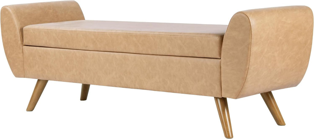 HomePop 60' Modern Storage Bench with Wood Legs - Sand Faux Leather