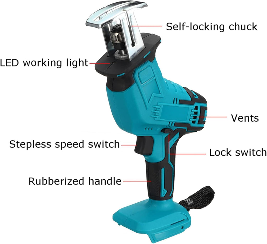 Reciprocating Saw, 20V Cordless Reciprocating Saw w/ 2 Battery & Charger, Variable Speed and Tool-Free Blade Change, 4 Saw Blades for Wood/Metal/PVC Pipe Cutting