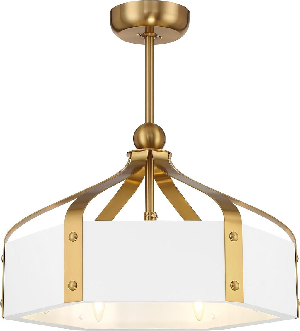 Savoy House Sheffield 14 in. Indoor White with Warm Brass Accents Ceiling Fan Dallier with LED Bulbs 26-FD-7806-142