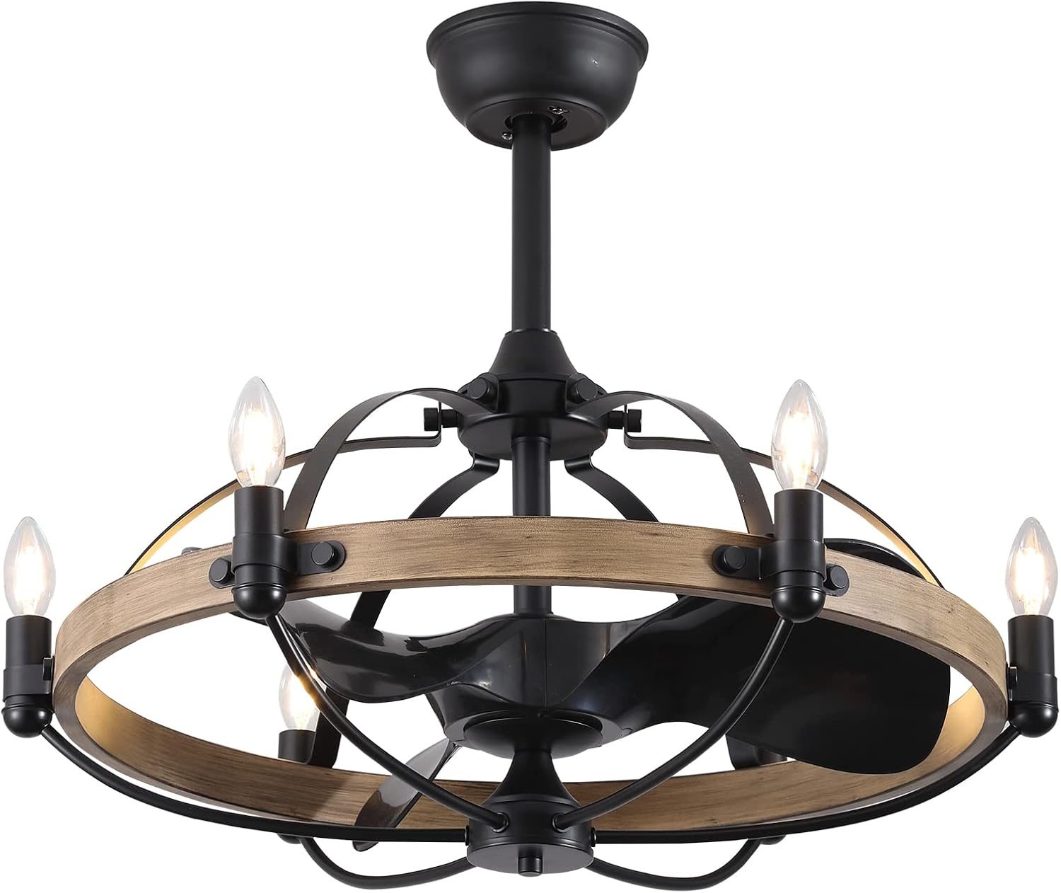 27'' Farmhouse Ceiling Fan with Light Remote Control, Vintage Cage Ceiling Fan with Lights, Rustic Chandelier Fan for Kitchen Dining Room Living Room