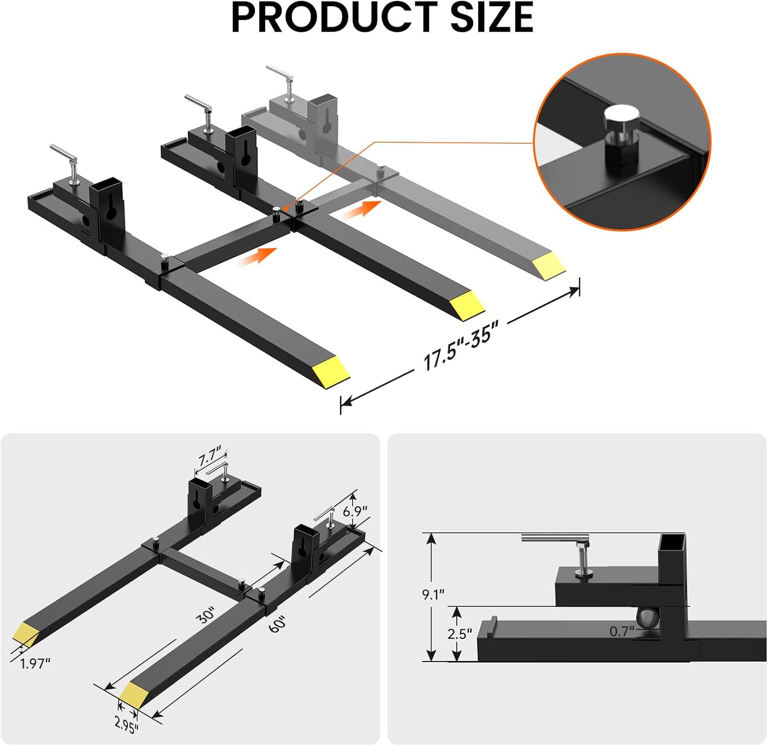 43' 1500 Lbs Pallet Forks, Clamp On Tractor Bucket Forks with Adjustable Stabilizer Bar, Heavy Duty Front Loader Forks, Fork Attachment for Skid Steer,Loader Bucket