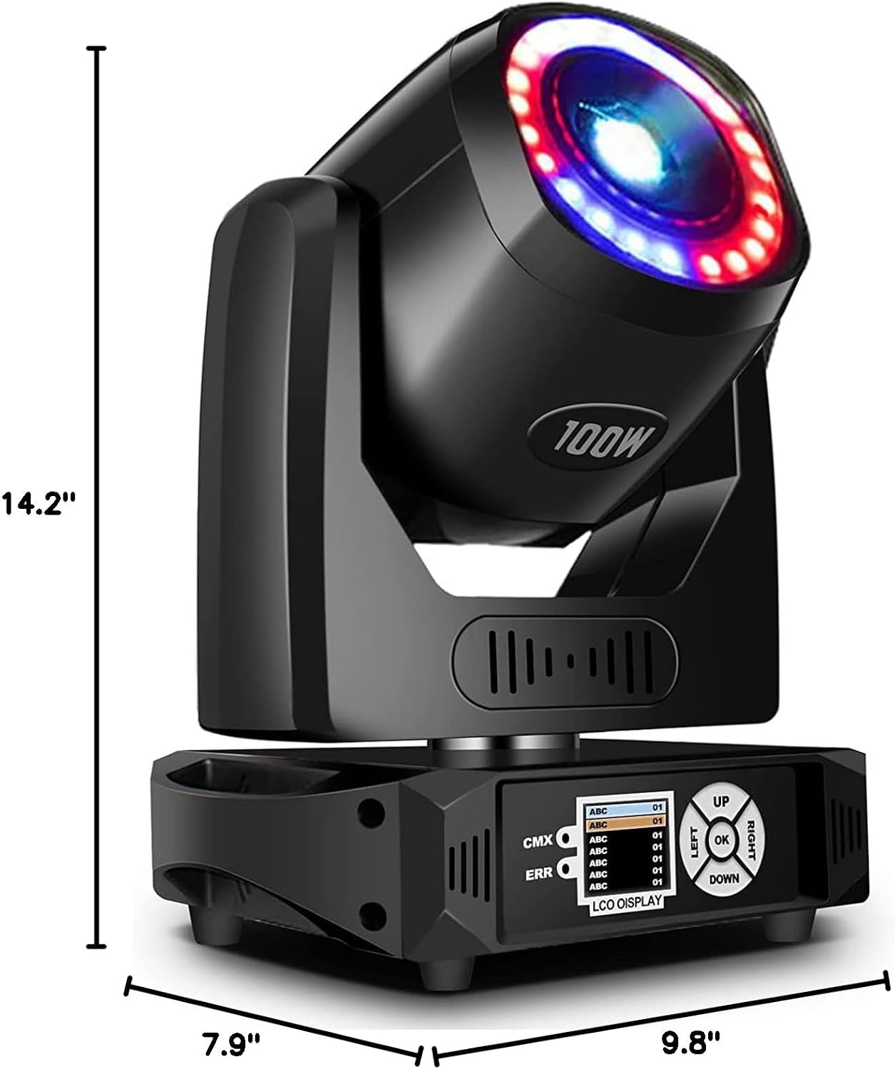 SHEHDS Moving Head Lights with LED Ring LED 100W 7 Dynamic & 6 Static Gobos 8 Colors Spotlights 6-Facet Prism DMX512 DJ Stage Lights with Unique Aperture Effect for Holiday Wedding Party Dance Disco