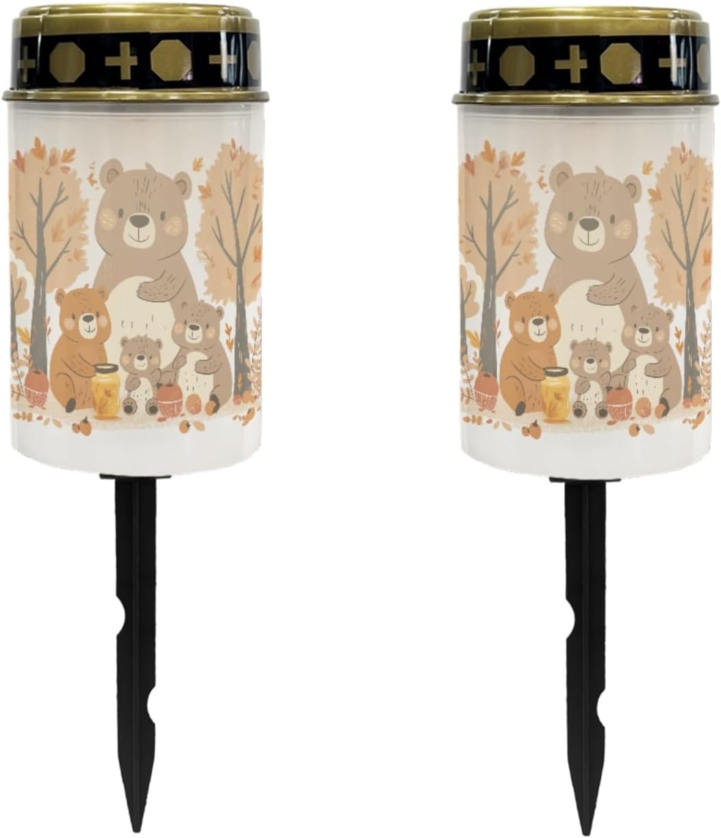 Thanksgiving Bear Solar Garden Lights Outdoor Waterproof Pathway Lights for Yard Patio Walkway Set of 10 Solar Stake Lights Outdoor Landscape Lighting-Warm White