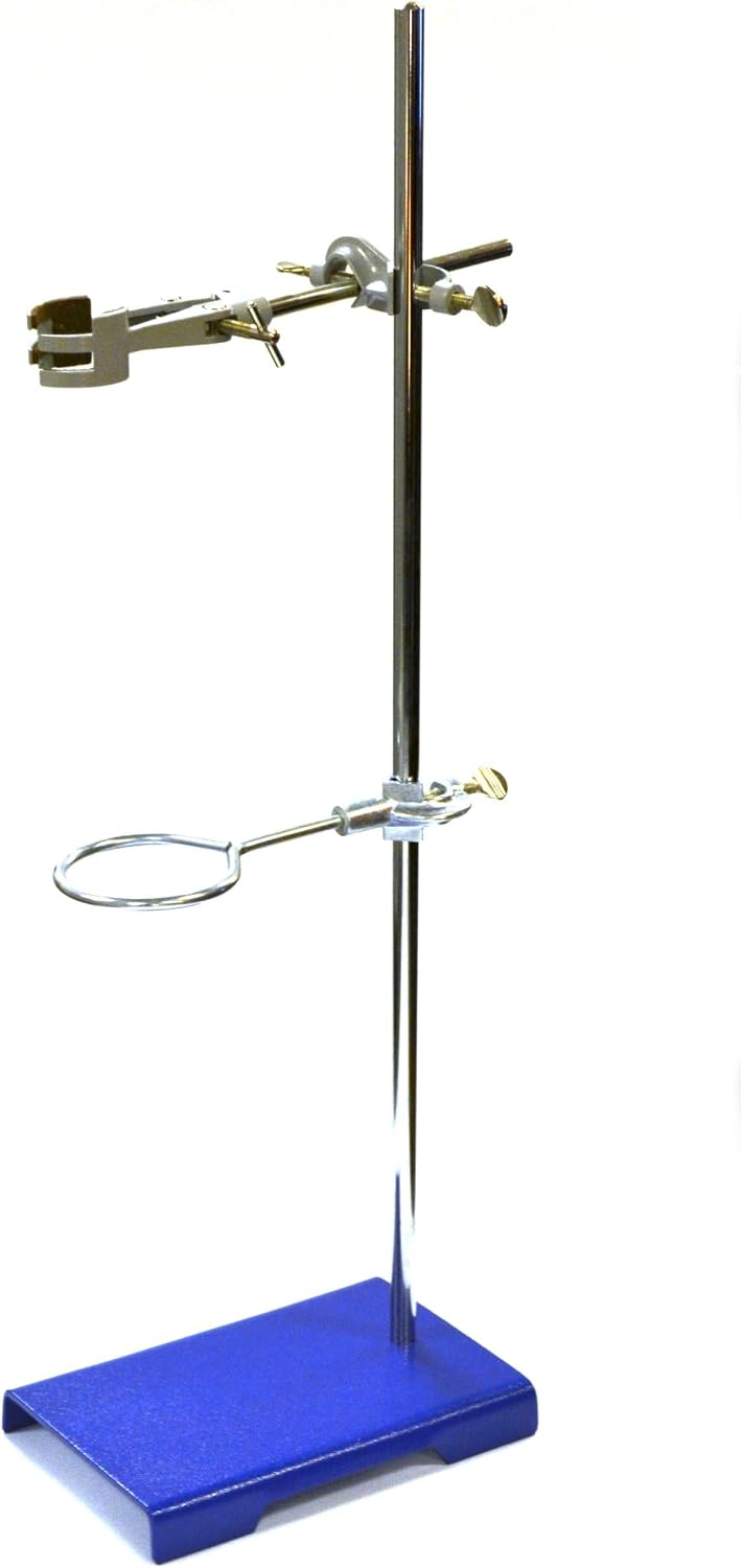 EISCO 10PK Chemical Resistant Steel Lab Stand Set - Support Stand (8' x 5'), 12mm Dia. Rod (23.6' L), Cork Lined Burette Clamp with Boss Head and Retort Ring (2.5' Dia)