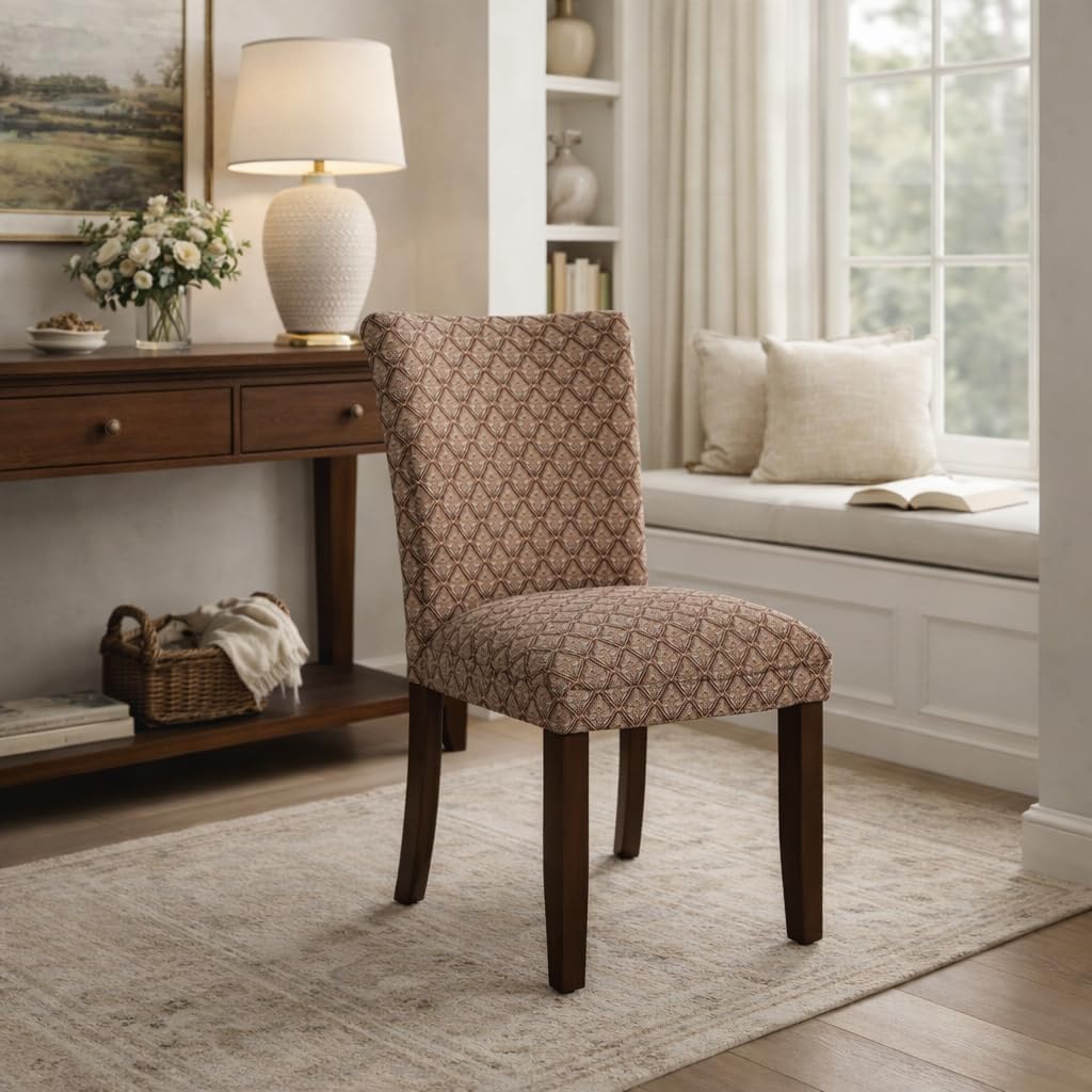 Homepop Home Decor |K1136-F662 | Classic Upholstered Parsons Dining Chair | Single Accent Dining Chair, Blue & Brown Damask