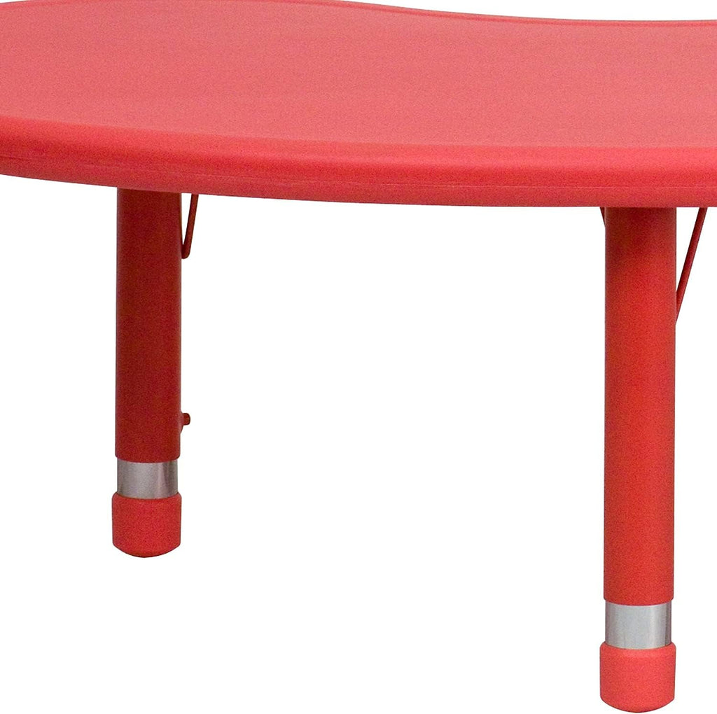 Flash Furniture 35''W x 65''L Half-Moon Red Plastic Height Adjustable Activity Table