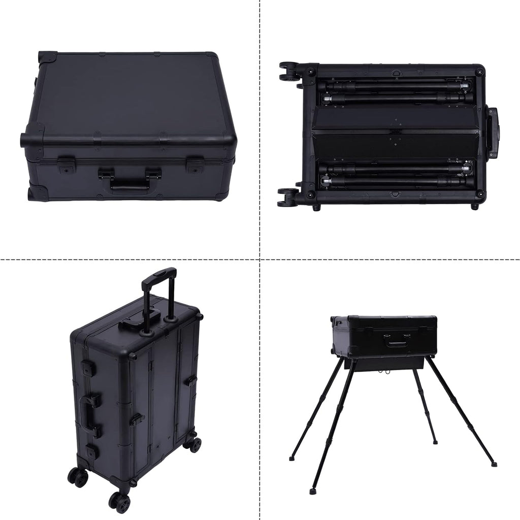 Makeup Case with Light and Mirror,Professional Rolling Makeup Train Case Large Travel Trolley Cosmetic Storage Case Salon Station, 22' Portable Makeup Luggage,Adjustable Legs Lockable