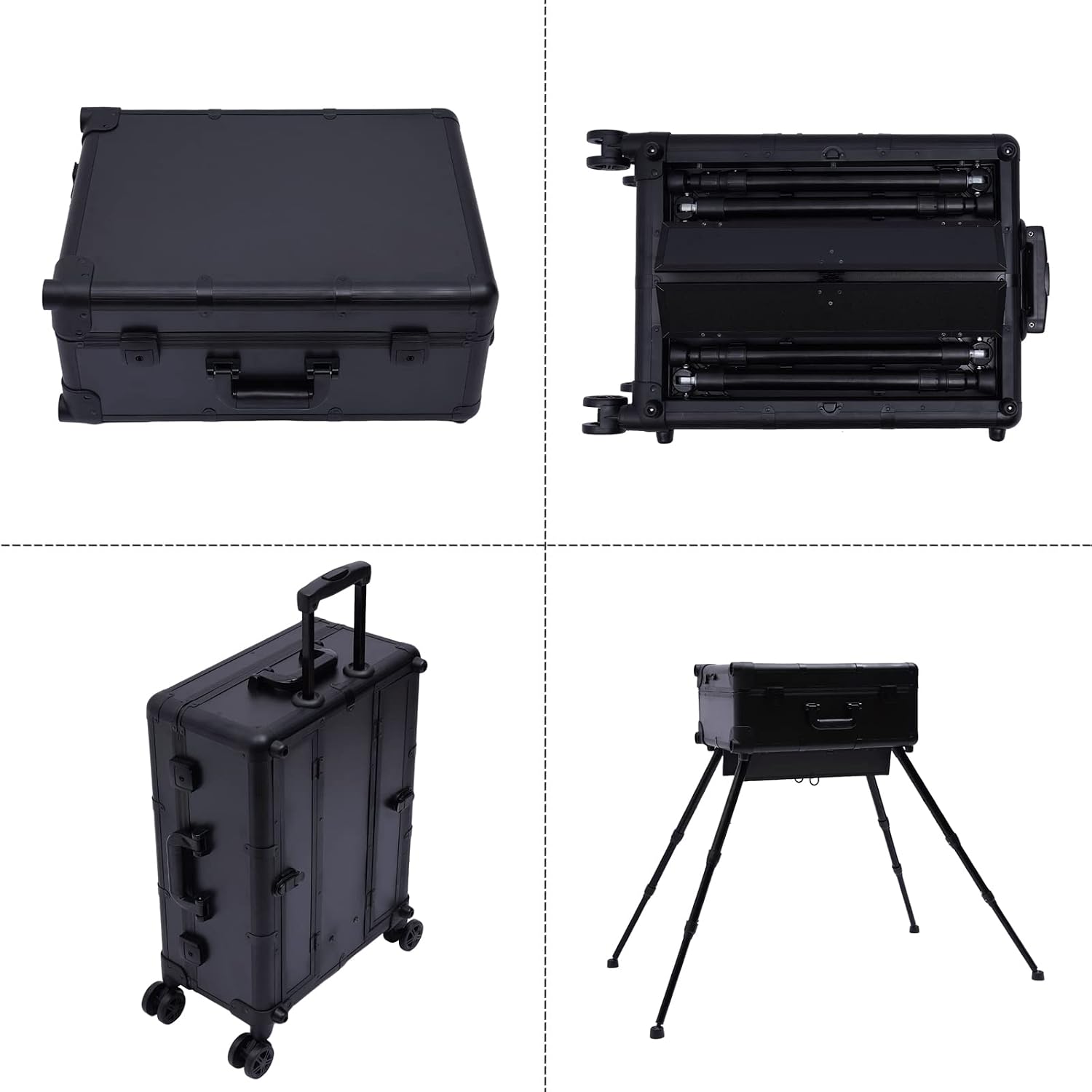 Makeup Case with Light and Mirror,Professional Rolling Makeup Train Case Large Travel Trolley Cosmetic Storage Case Salon Station, 22' Portable Makeup Luggage,Adjustable Legs Lockable