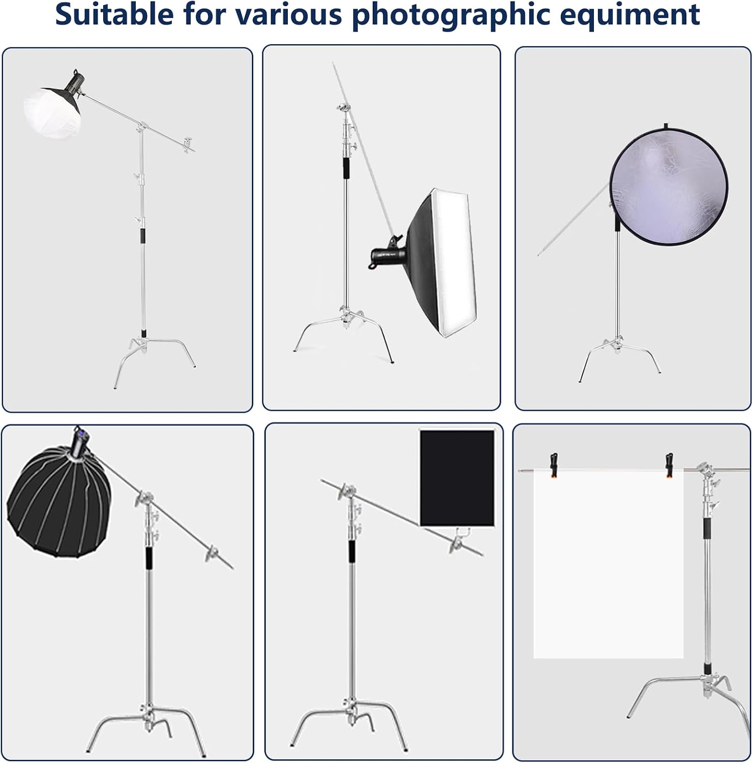 C Stand with Boom Arm Heavy Duty Photography C Light Stands Kit, Max Height 10.5ft/320cm, with 4.2ft/128cm Holding Arm, for Photography Studio, Reflector, Umbrella, Softbox
