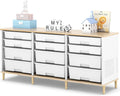 12 Drawers Storage Cabinet with Wooden Top and Plastic Bins, Toy Shelf Storage Chest Cubby Organizer for Home, Office, Playroom, Classroom & Craft Room Storage (White)