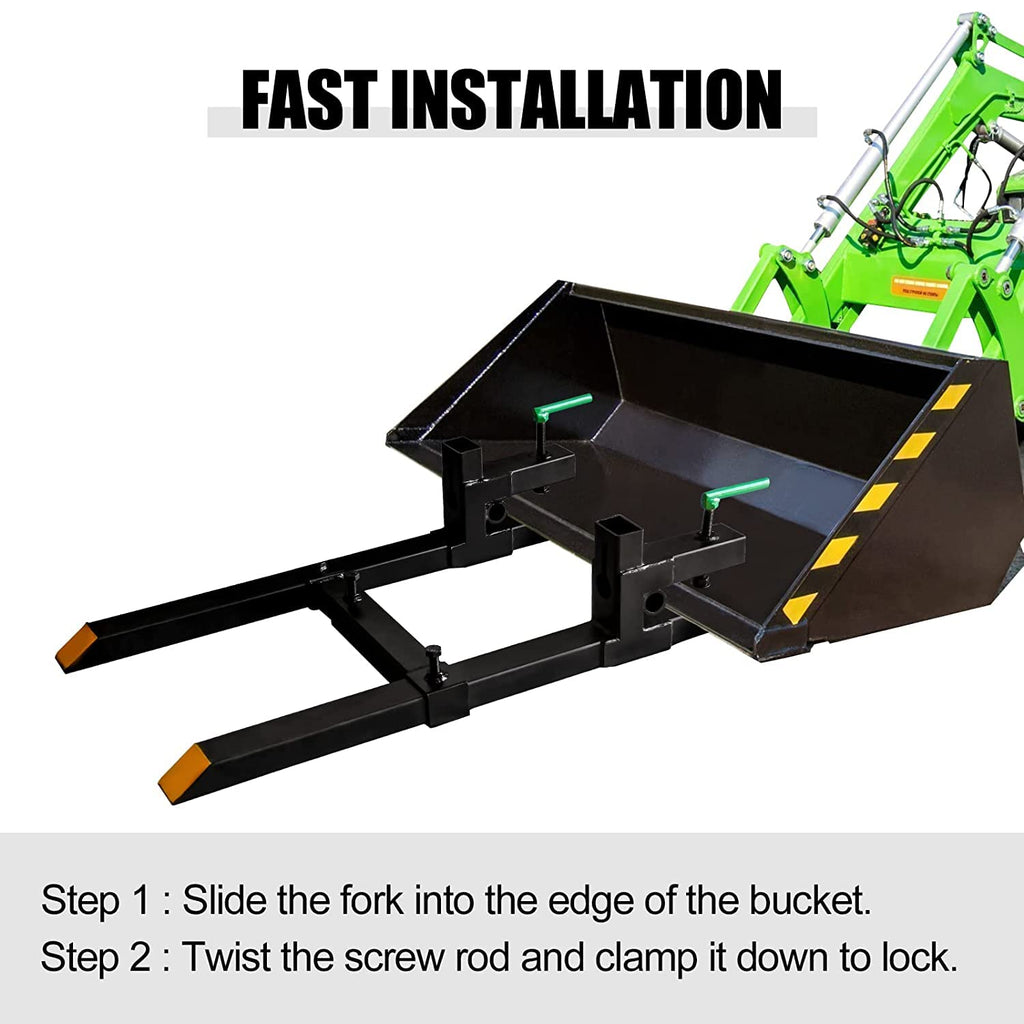Pallet Forks 60' 1500lbs Max with Adjustable Stabilizer Bar Heavy Duty Clamp on Pellet Forks for Tractor Bucket Attachments…