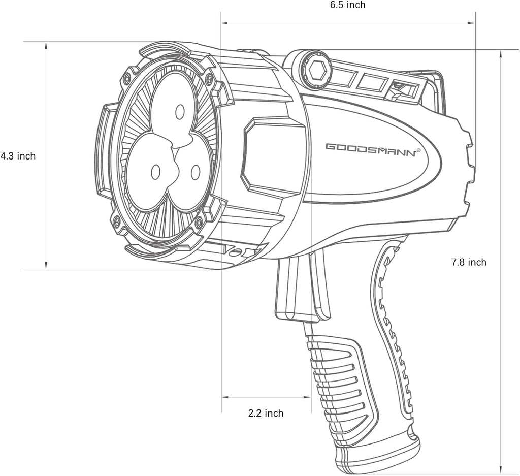 GOODSMANN Rechargeable Marine Spotlight up to 6000 Lumen Portable Handheld Spot Light Waterproof Searchlight 70W Hunting Work Flashlight with USB Adapter Car Charger EVA Carrying Case Red Lens Filter