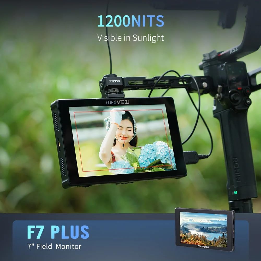 FEELWORLD F7 Plus 7-Inch Camera Monitor, 1200nit HD 1920x1200 IPS Touch Screen Camera Field Monitor with 3D LUT,4K HDMI,HDR Waveform Focus Peaking, External Install and Power Design