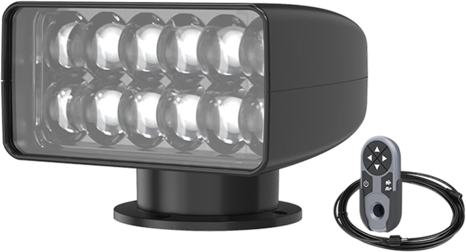 SEAFLO 360° Rotating Remote Control LED Marine Searchlight- 35W, 35000 Lumens, 4,000 FT Beam Distance, 10-30V, IP65 Waterproof, Truck, Vehicles, Boat Spotlight, CE & Rohs Certified (Black, 5500K)
