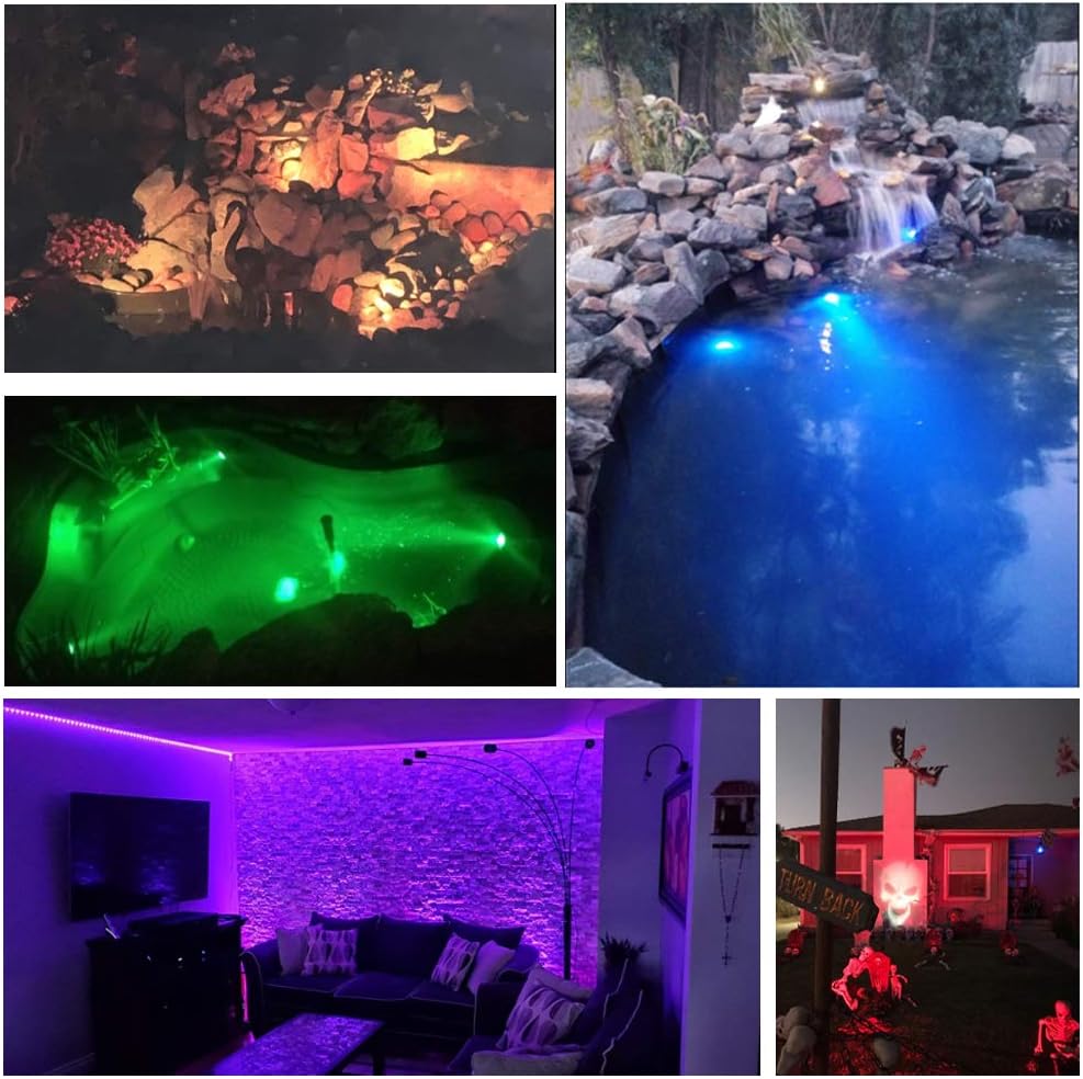 SHOYO Pond Lights Colored Underwater Fountain Lights (12 Lights) | Timer Submersible Memory Dimmable IP68 Waterproof Spotlights for Outdoor Water Pond Fountain Waterfall