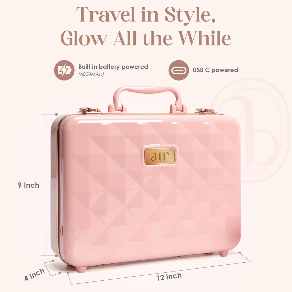 Air Makeup Beauty Box - Make up Bag with LED Lighted Mirror, Professional Mini/Large Cosmetic bag Organizer - Portable Vanity & Makeup Case for Travel (Beauty Box, Blush Pink)