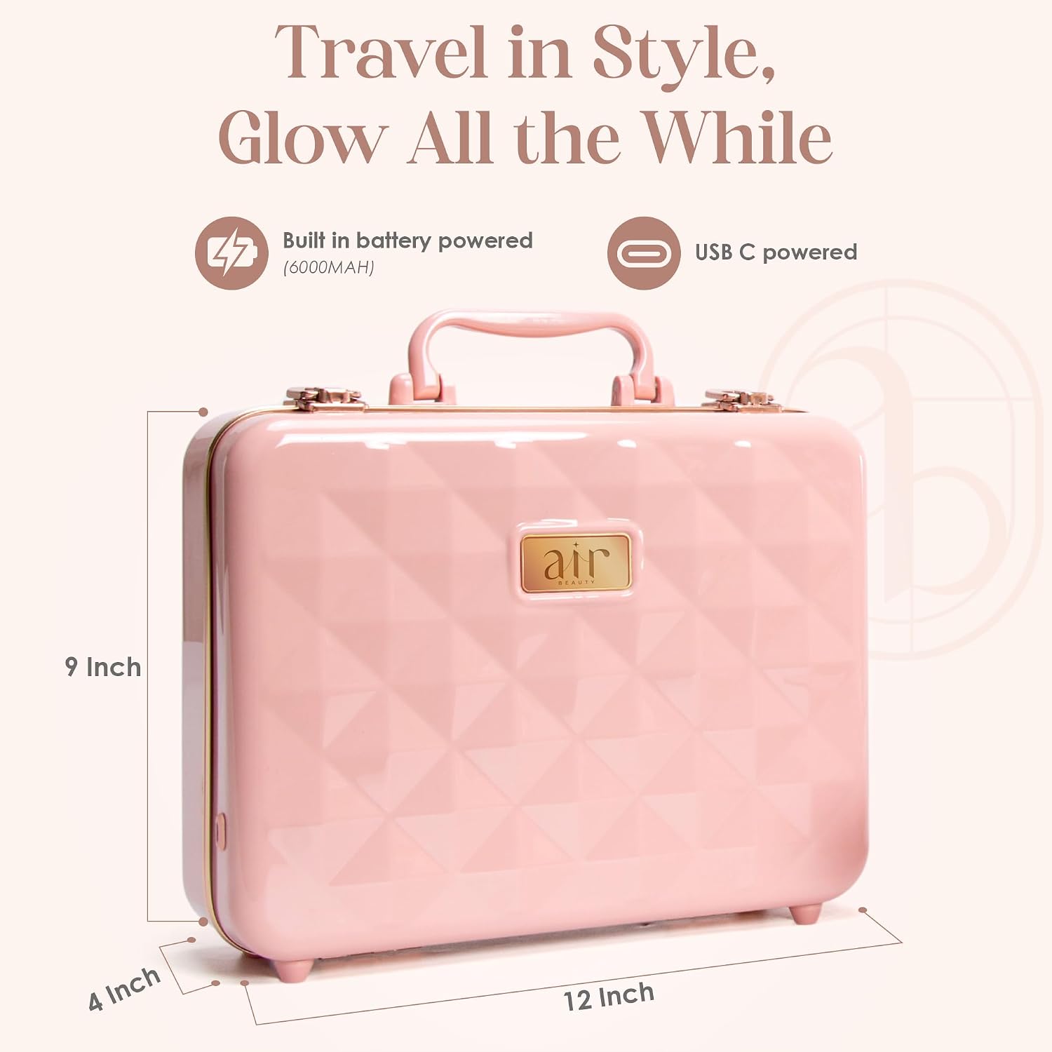 Air Makeup Beauty Box - Make up Bag with LED Lighted Mirror, Professional Mini/Large Cosmetic bag Organizer - Portable Vanity & Makeup Case for Travel (Beauty Box, Blush Pink)