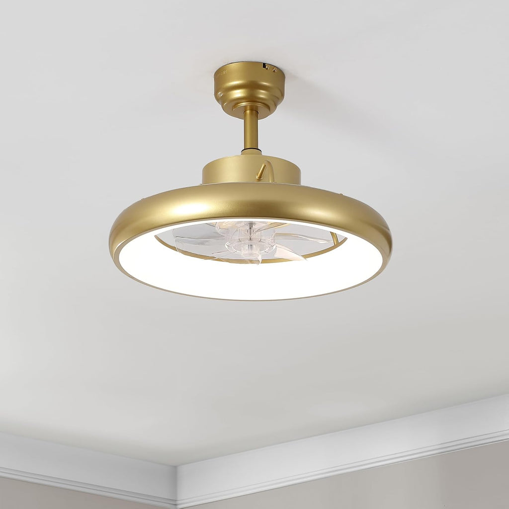 Oval AIR Loren 20' Small Smart Ceiling Fan with Light, Semi Flush Mount, Quiet 6-Speed Reversible Motor, Dimmable LED, Adjustable CCT, App & Remote Control, Modern Glam, Gold AIR8002A