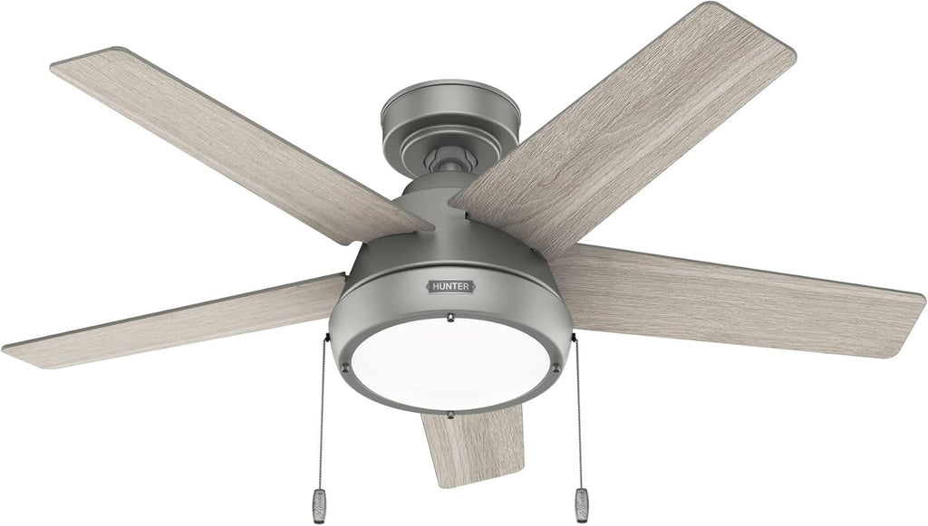 Hunter 44 inch Burroughs Matte Silver Ceiling Fan with LED Light Kit and Pull Chain
