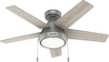 Hunter 44 inch Burroughs Matte Silver Ceiling Fan with LED Light Kit and Pull Chain