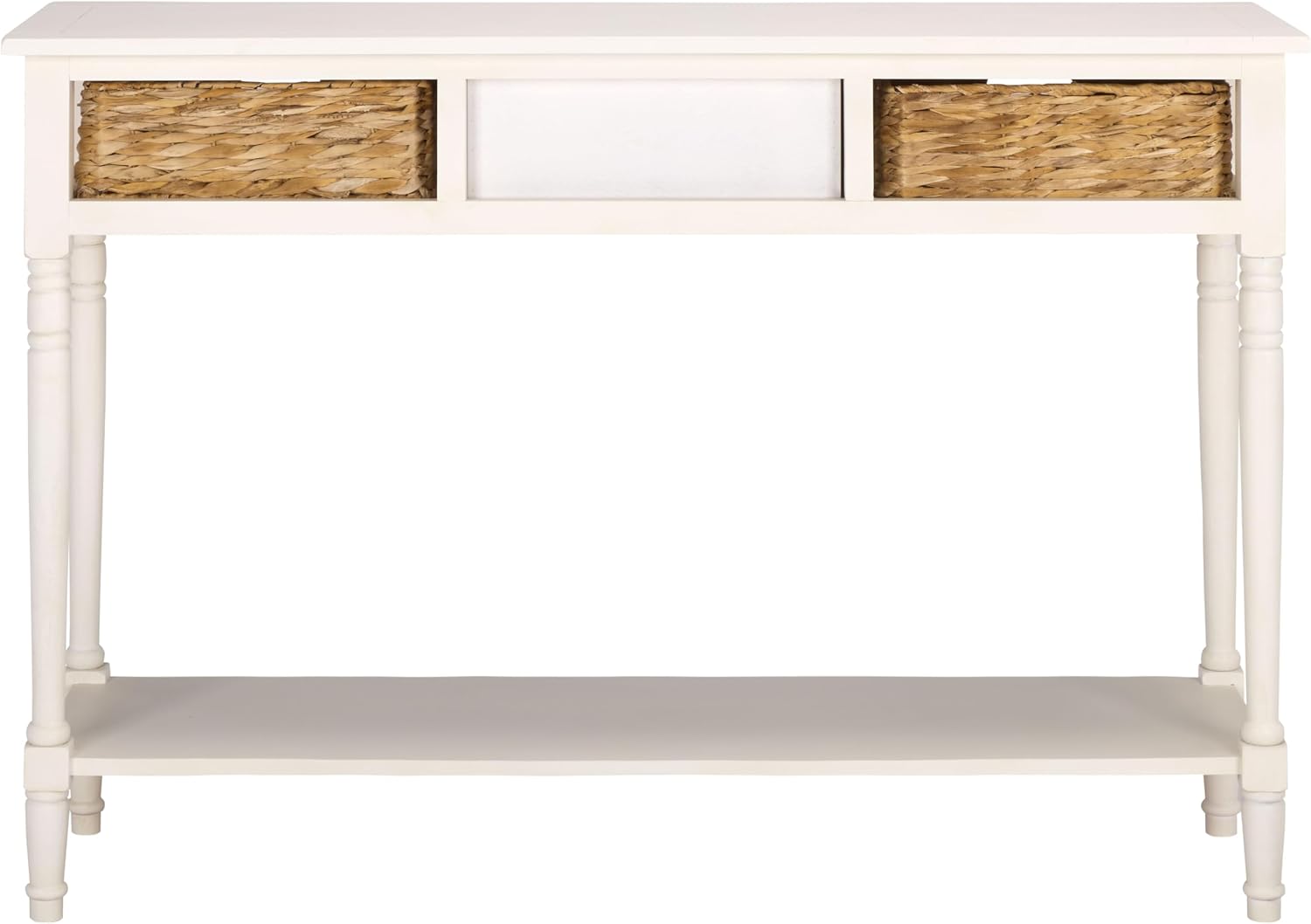 SAFAVIEH Home Collection – Christa Ivory Console Table, 3-Drawer Storage with Natural Basket Drawers, Coastal Entryway Design (AMH5737K)