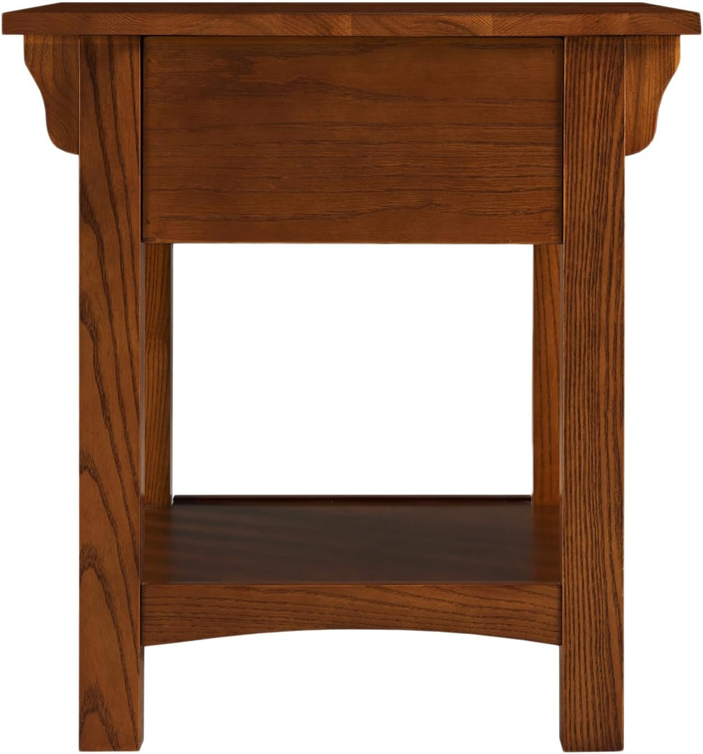 Leick Home Mission End Table, Solid Wood, 1 Storage Drawer, Additional Secret Compartment, Bottom Display Shelf, Easy-Assembly, Medium Oak, 20.0 in. L x 24.0 in. W x 24.0 in. H, 8222-SC